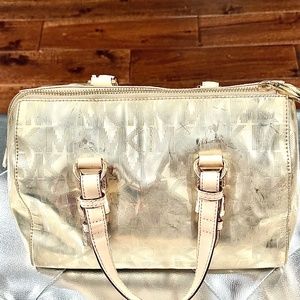 MICHAEL KORS GOLD SIGNATURE LEATHER GRAYSON SATCHEL BAG